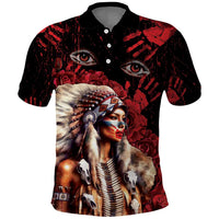 Native American MMIW Polo Shirt Red Indian Women With Red Handprint