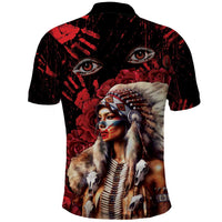 Native American MMIW Polo Shirt Red Indian Women With Red Handprint