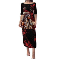 Native American MMIW Puletasi Red Indian Women With Red Handprint