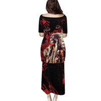 Native American MMIW Puletasi Red Indian Women With Red Handprint