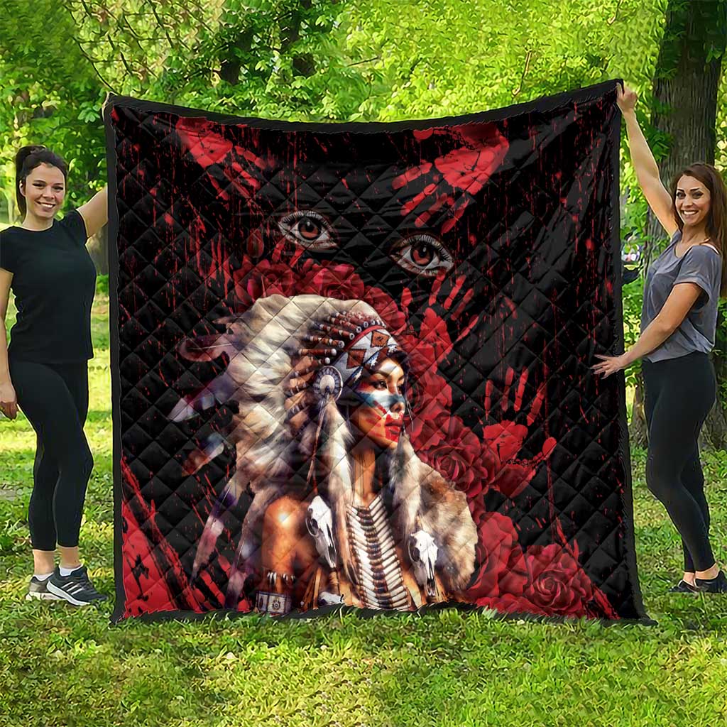 Native American MMIW Quilt Red Indian Women With Red Handprint