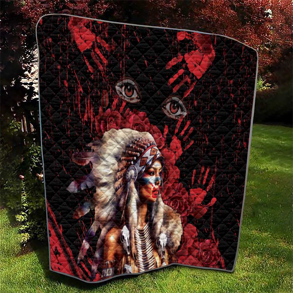 Native American MMIW Quilt Red Indian Women With Red Handprint