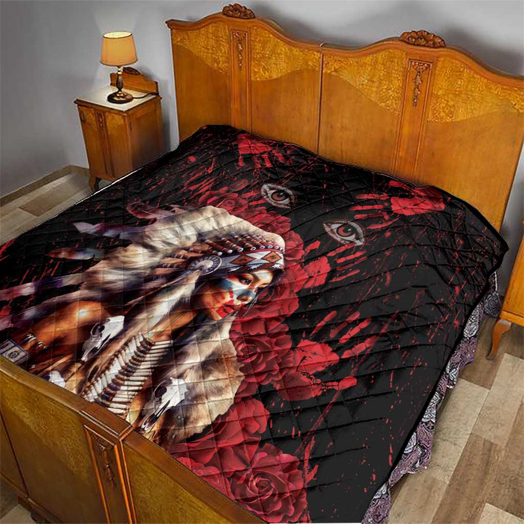 Native American MMIW Quilt Red Indian Women With Red Handprint