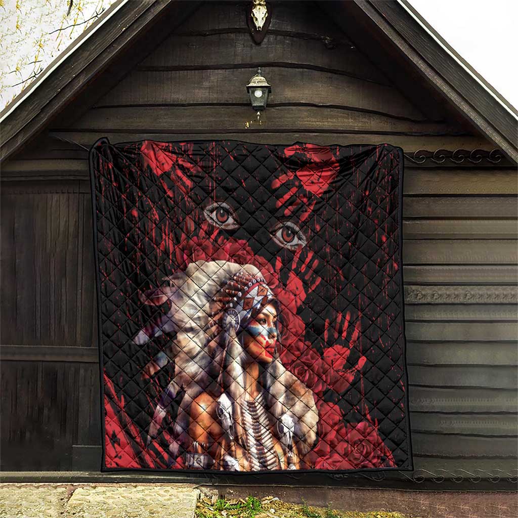 Native American MMIW Quilt Red Indian Women With Red Handprint