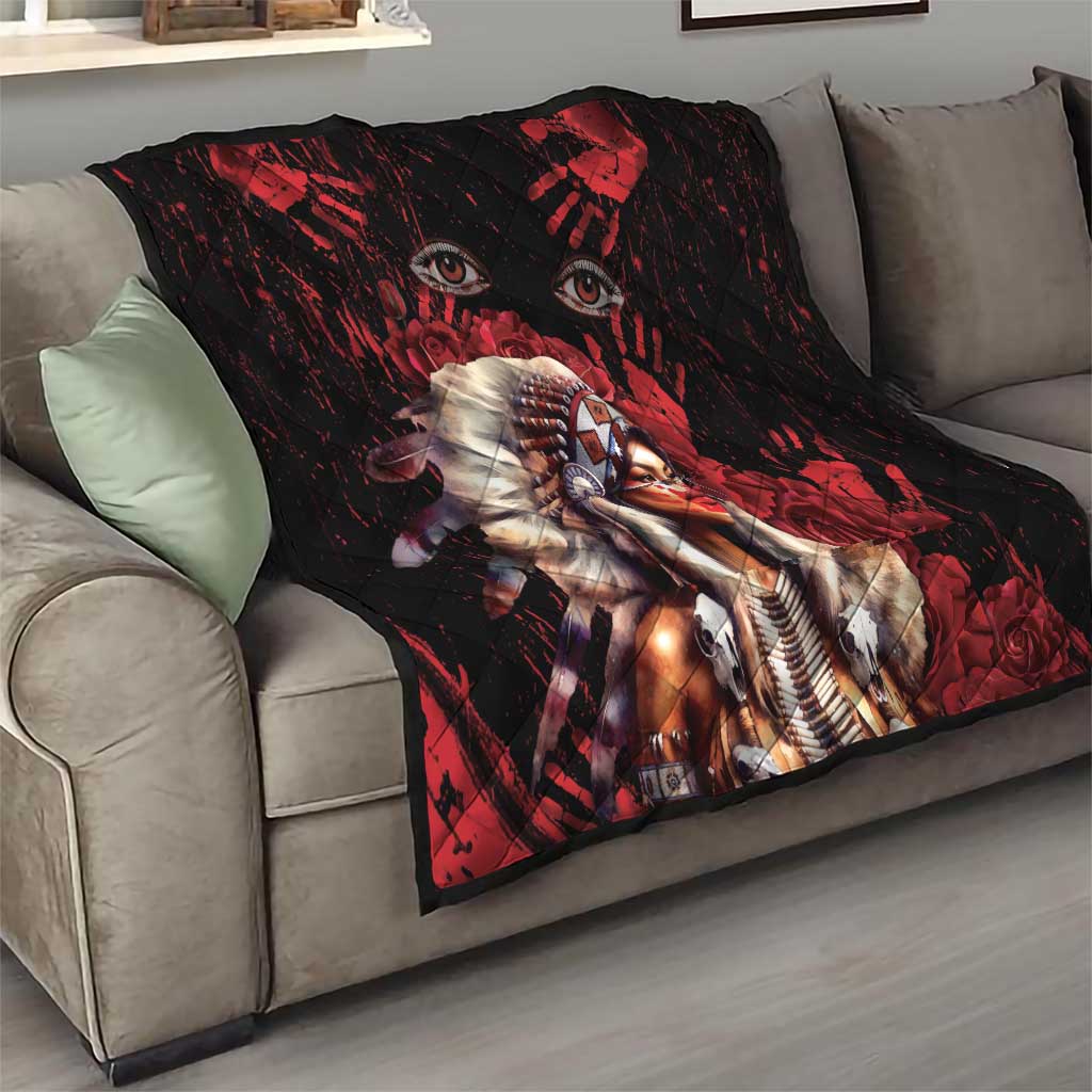 Native American MMIW Quilt Red Indian Women With Red Handprint