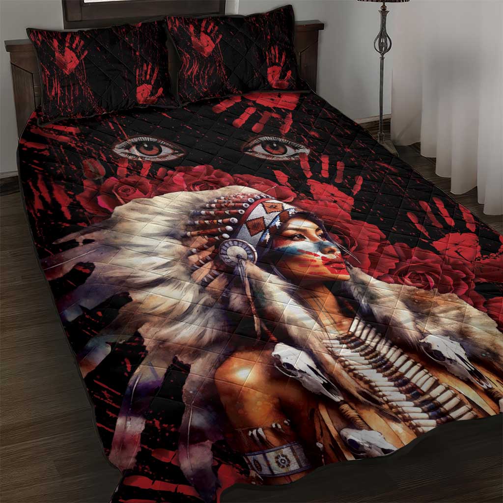 Native American MMIW Quilt Bed Set Red Indian Women With Red Handprint