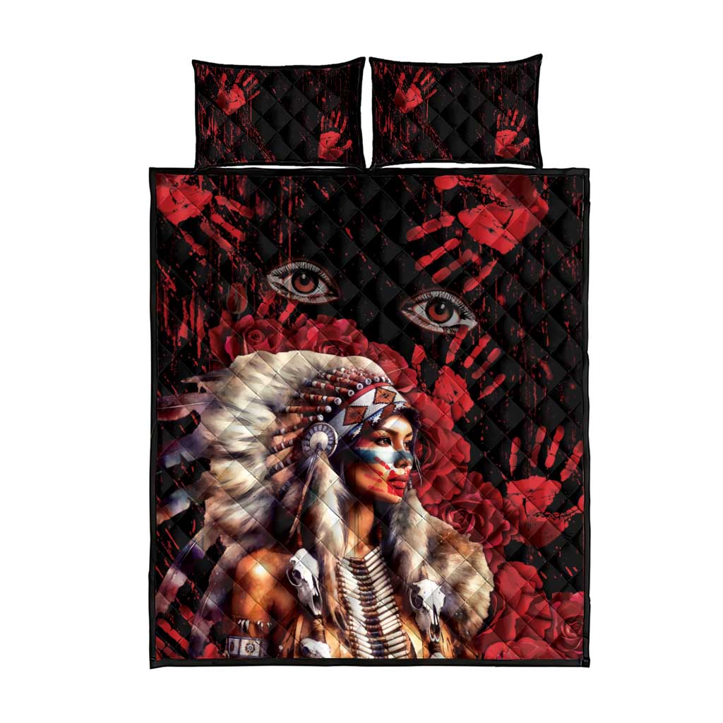 Native American MMIW Quilt Bed Set Red Indian Women With Red Handprint