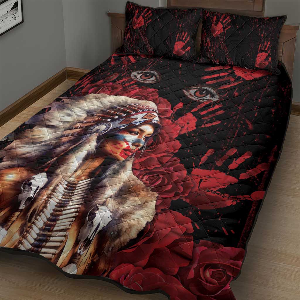 Native American MMIW Quilt Bed Set Red Indian Women With Red Handprint