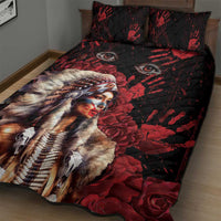 Native American MMIW Quilt Bed Set Red Indian Women With Red Handprint