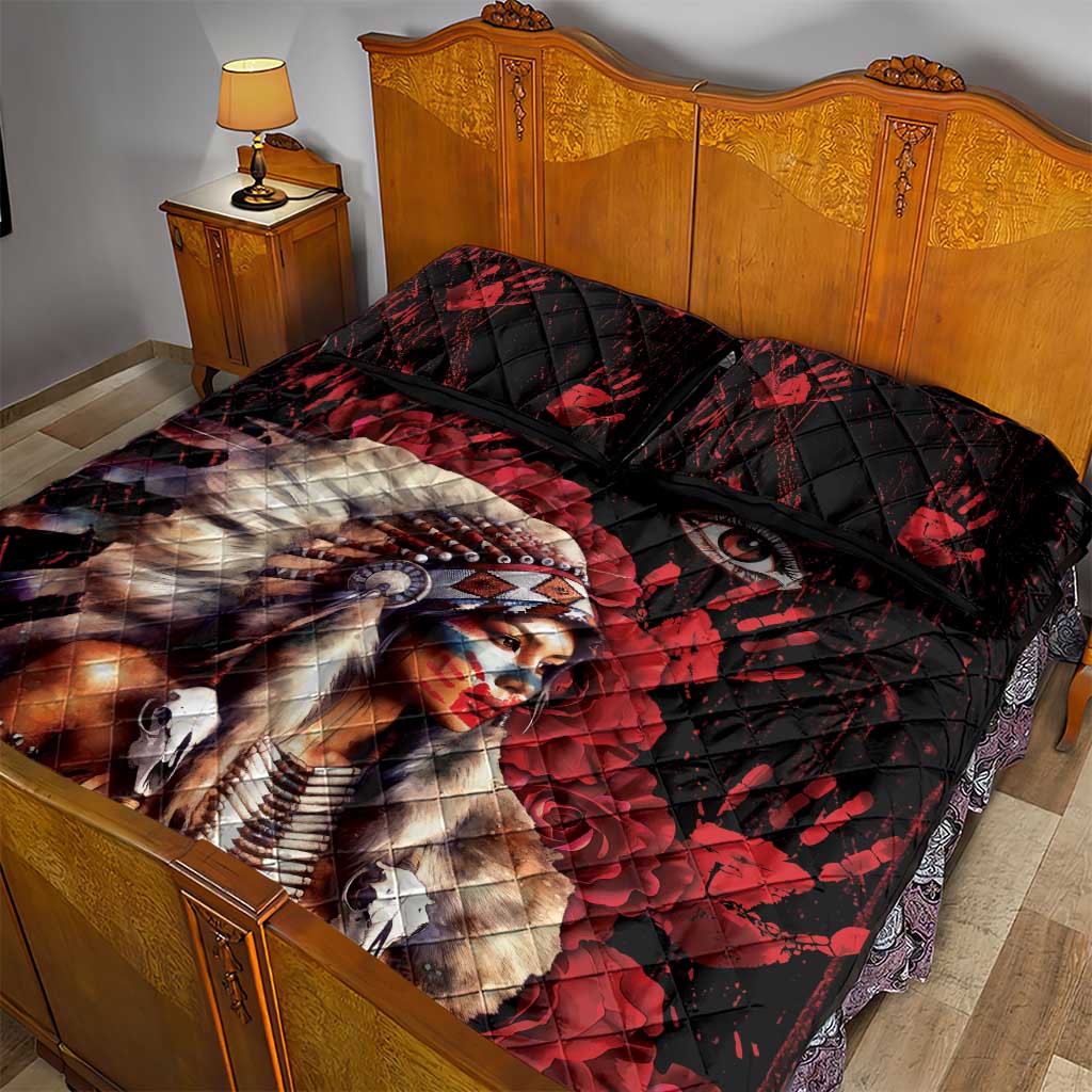 Native American MMIW Quilt Bed Set Red Indian Women With Red Handprint