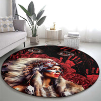 Native American MMIW Round Carpet Red Indian Women With Red Handprint