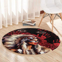 Native American MMIW Round Carpet Red Indian Women With Red Handprint