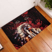 Native American MMIW Rubber Doormat Red Indian Women With Red Handprint