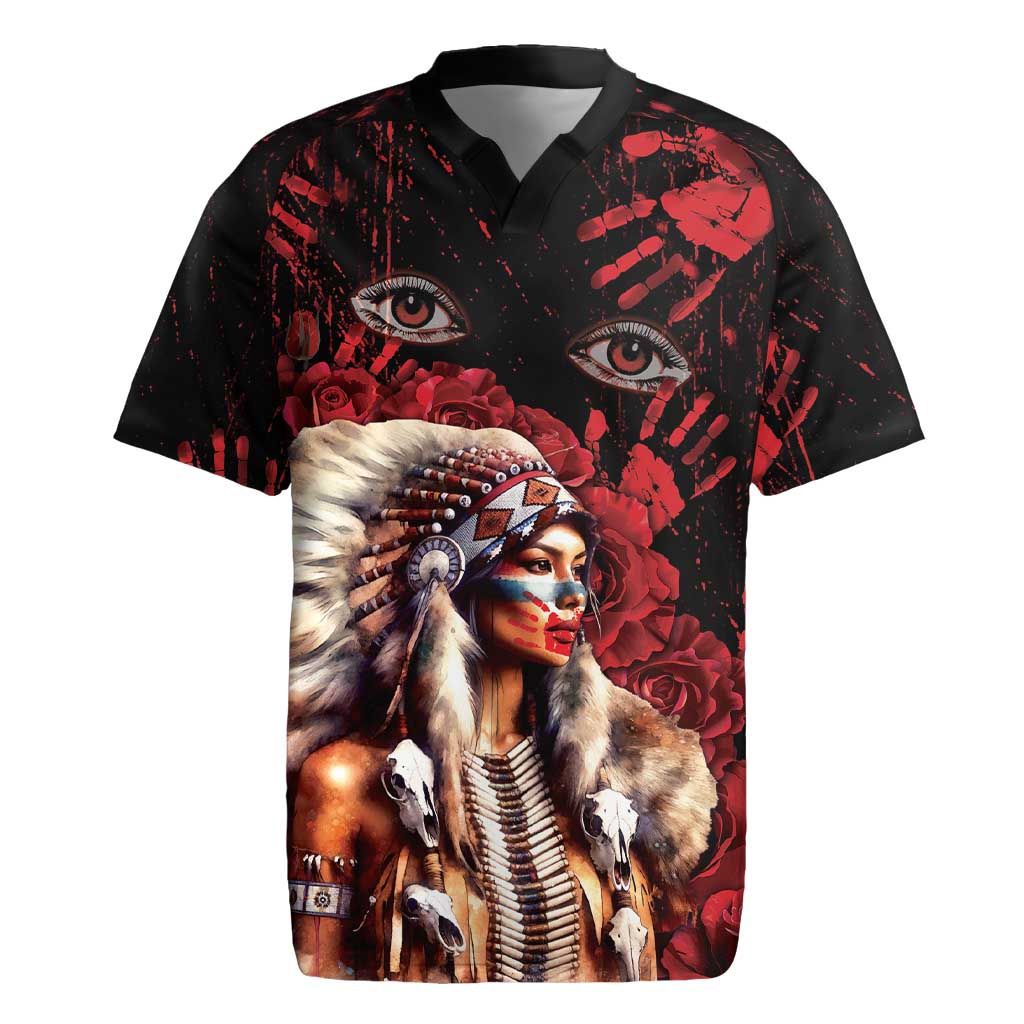 Native American MMIW Rugby Jersey Red Indian Women With Red Handprint