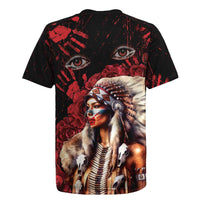 Native American MMIW Rugby Jersey Red Indian Women With Red Handprint