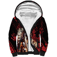 Native American MMIW Sherpa Hoodie Red Indian Women With Red Handprint