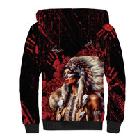 Native American MMIW Sherpa Hoodie Red Indian Women With Red Handprint