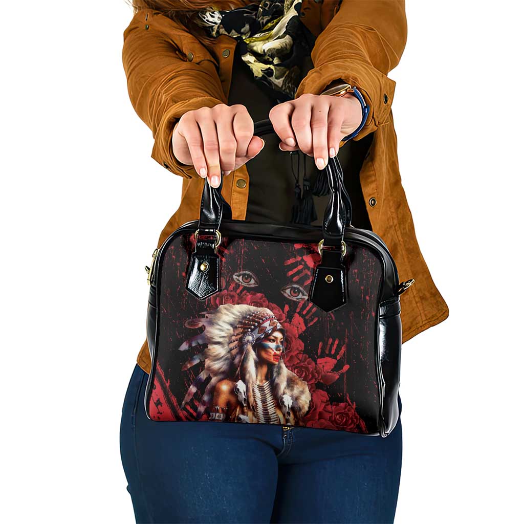 Native American MMIW Shoulder Handbag Red Indian Women With Red Handprint