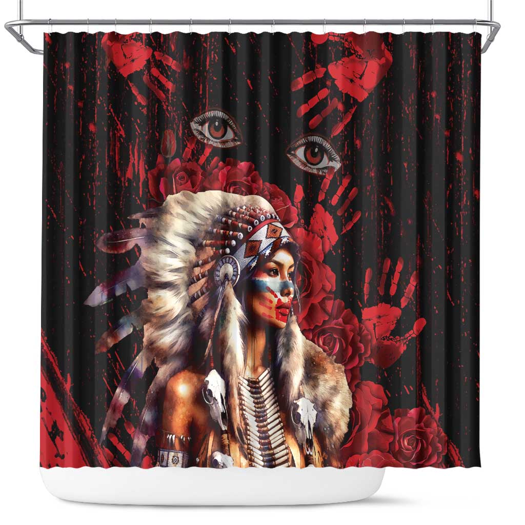 Native American MMIW Shower Curtain Red Indian Women With Red Handprint