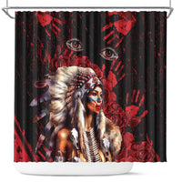 Native American MMIW Shower Curtain Red Indian Women With Red Handprint