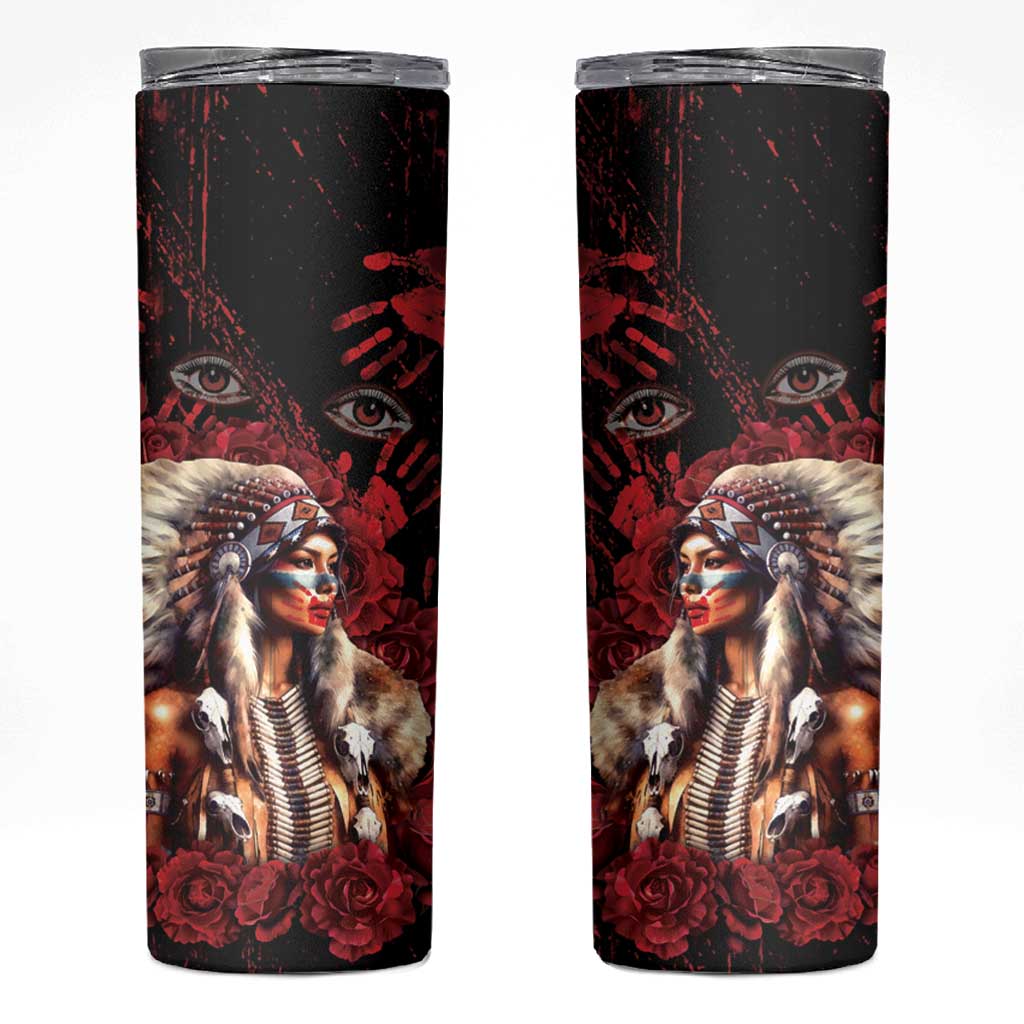 Native American MMIW Skinny Tumbler Red Indian Women With Red Handprint