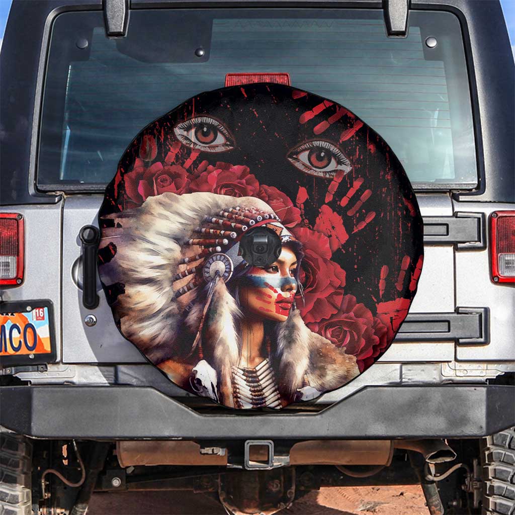 Native American MMIW Spare Tire Cover Red Indian Women With Red Handprint