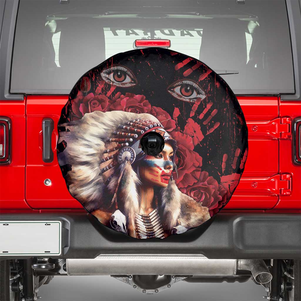 Native American MMIW Spare Tire Cover Red Indian Women With Red Handprint