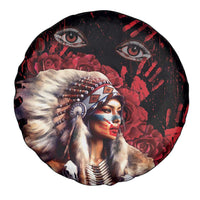 Native American MMIW Spare Tire Cover Red Indian Women With Red Handprint