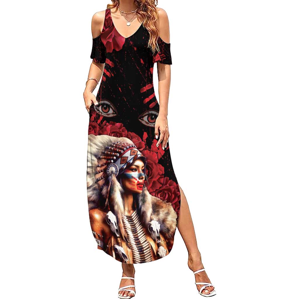Native American MMIW Summer Maxi Dress Red Indian Women With Red Handprint