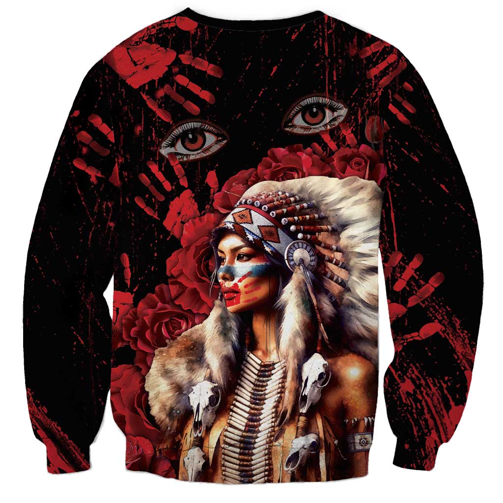 Native American MMIW Sweatshirt Red Indian Women With Red Handprint