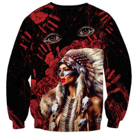 Native American MMIW Sweatshirt Red Indian Women With Red Handprint