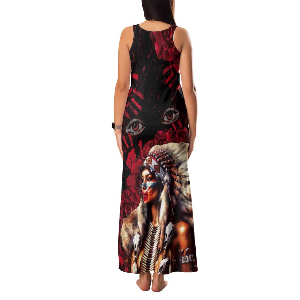 Native American MMIW Tank Maxi Dress Red Indian Women With Red Handprint