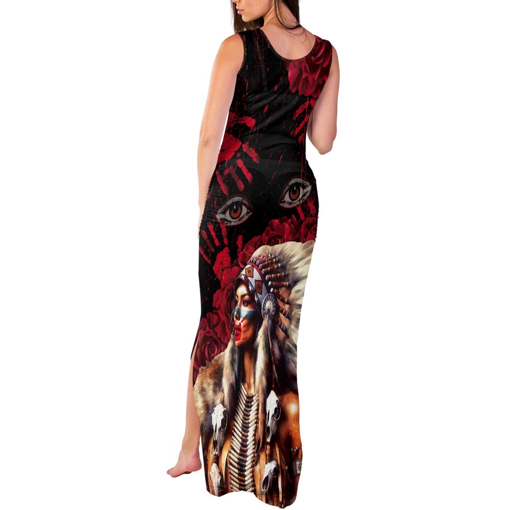 Native American MMIW Tank Maxi Dress Red Indian Women With Red Handprint