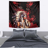 Native American MMIW Tapestry Red Indian Women With Red Handprint