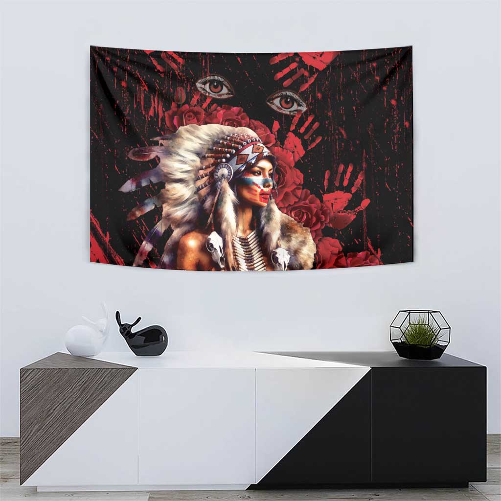 Native American MMIW Tapestry Red Indian Women With Red Handprint