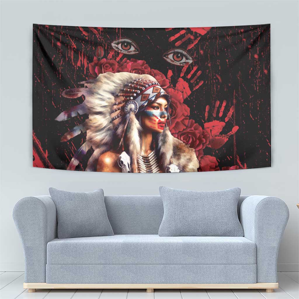 Native American MMIW Tapestry Red Indian Women With Red Handprint