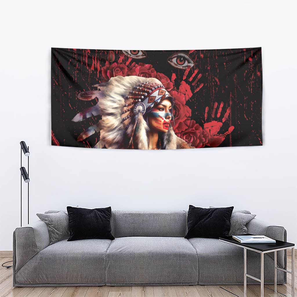 Native American MMIW Tapestry Red Indian Women With Red Handprint