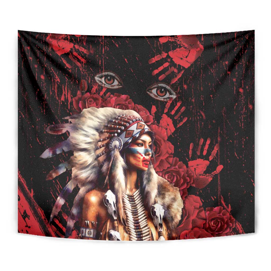 Native American MMIW Tapestry Red Indian Women With Red Handprint