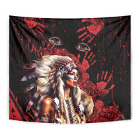 Native American MMIW Tapestry Red Indian Women With Red Handprint