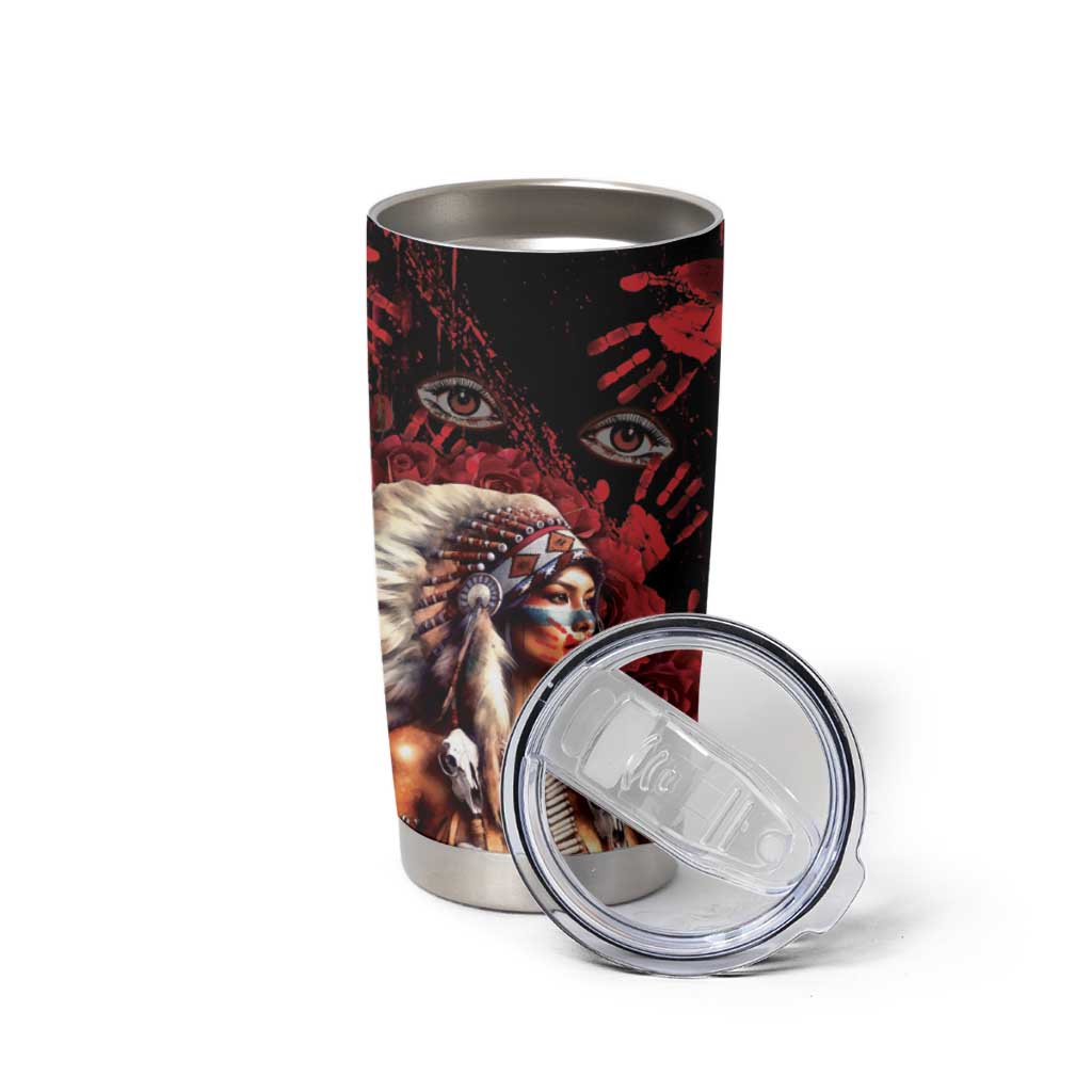 Native American MMIW Tumbler Cup Red Indian Women With Red Handprint