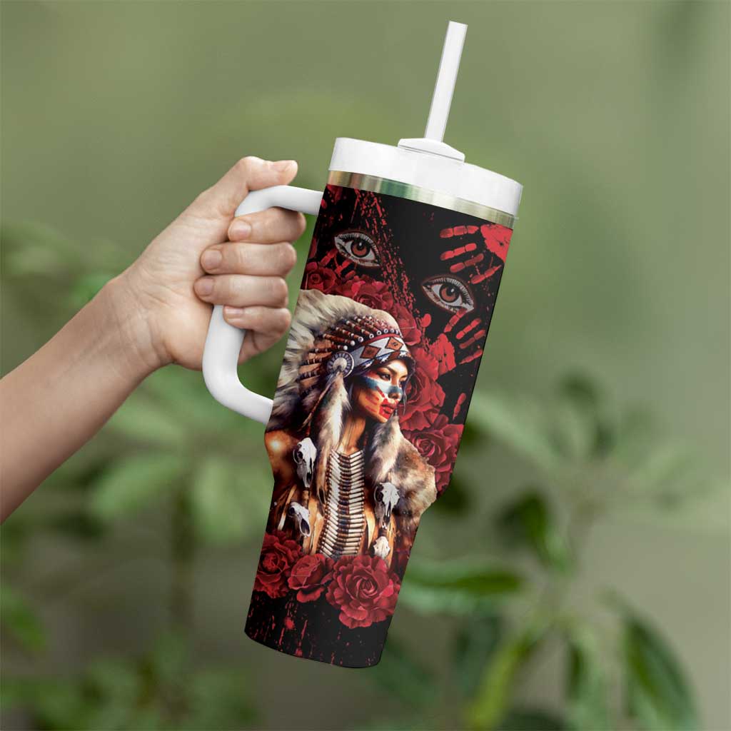 Native American MMIW Tumbler With Handle Red Indian Women With Red Handprint