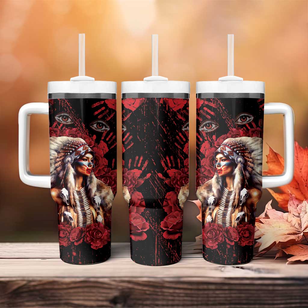Native American MMIW Tumbler With Handle Red Indian Women With Red Handprint