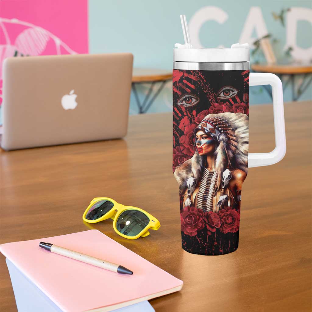 Native American MMIW Tumbler With Handle Red Indian Women With Red Handprint