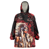 Native American MMIW Wearable Blanket Hoodie Red Indian Women With Red Handprint
