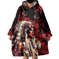 Native American MMIW Wearable Blanket Hoodie Red Indian Women With Red Handprint