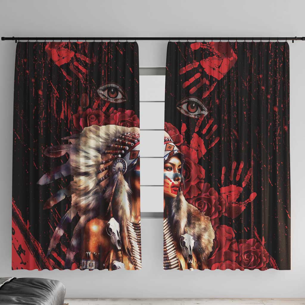 Native American MMIW Window Curtain Red Indian Women With Red Handprint