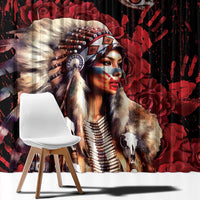 Native American MMIW Window Curtain Red Indian Women With Red Handprint