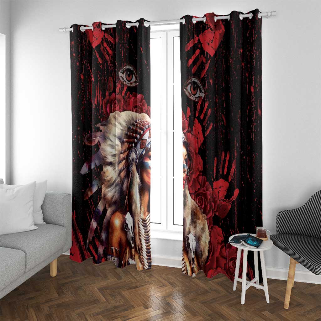 Native American MMIW Window Curtain Red Indian Women With Red Handprint