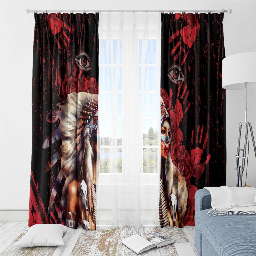 Native American MMIW Window Curtain Red Indian Women With Red Handprint