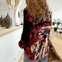 Native American MMIW Women Casual Shirt Red Indian Women With Red Handprint